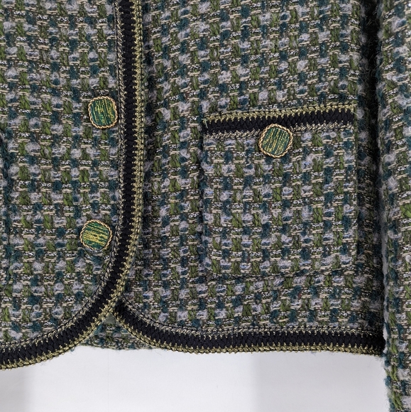 LENINA Coco Cropped Tweed Jacket Black and Green One Size - Picture 7 of 11